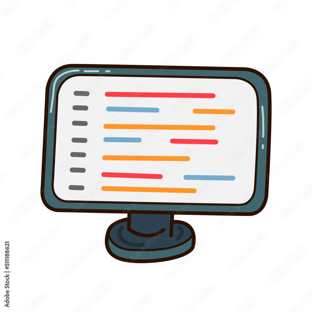 Vector illustration of monitor with screen programming code Vector illustration of monitor with screen programming code