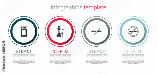 Set Matchbox and matches, Hookah, No smoking and . Business infographic template. Vector