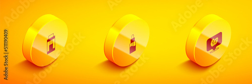 Set Isometric Vape mod device, liquid bottle and Tobacco leaf icon. Vector