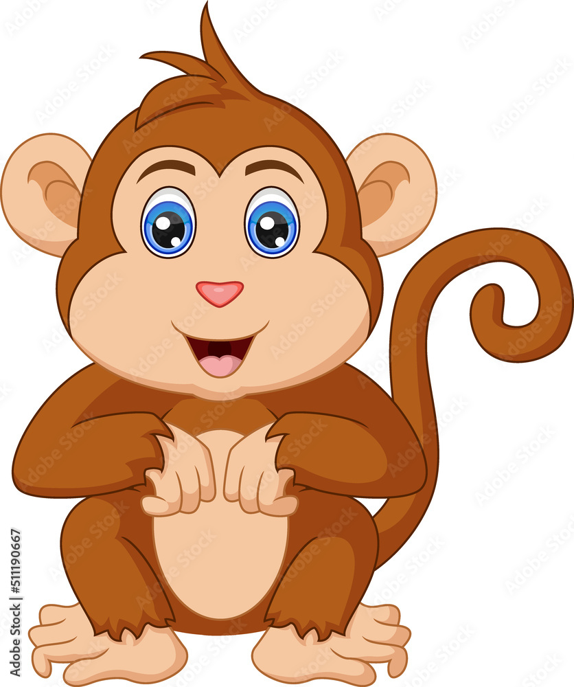 Obraz premium Cute little monkey cartoon sitting