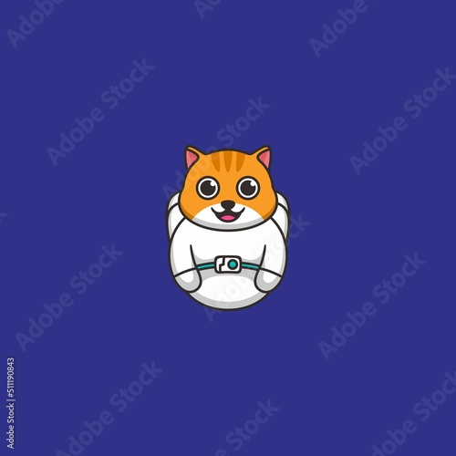 Cute Cat Astronout Mascot Logo Design