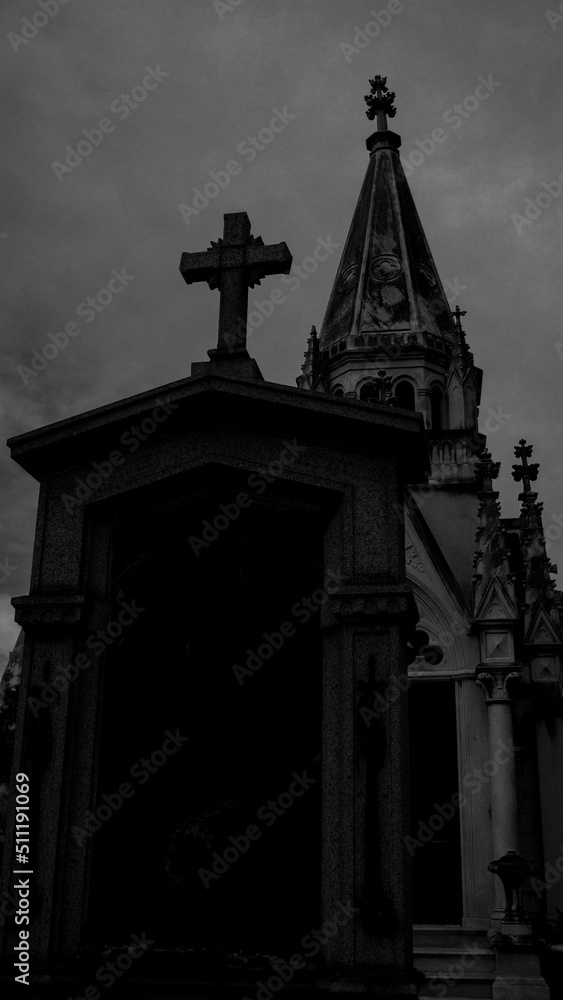 Fototapeta premium recoleta cemetery black and white sculpture catholic silhouette Buenos Aires, Argentina