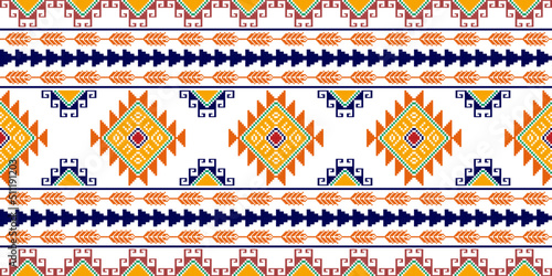 Ikat abstract geometric ethnic seamless pattern design. Tribal boho native textile turkey traditional embroidery vector. Aztec fabric carpet mandala ornaments textile decorations wallpaper.