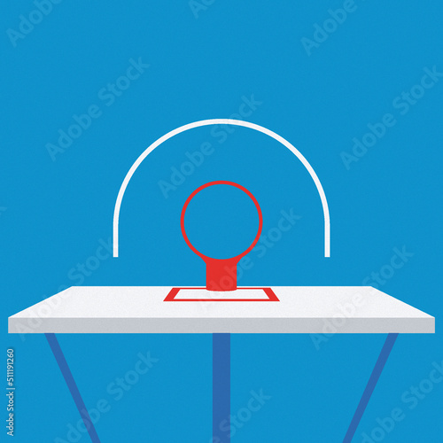 Basketball hoop on a blue court viewed from above