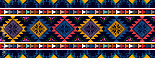 Ikat abstract geometric ethnic seamless pattern design. Tribal boho native textile turkey traditional embroidery vector. Aztec fabric carpet mandala ornaments textile decorations wallpaper.