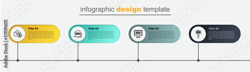 Set line Hand holding auction paddle, Online, Bid and Auction jewelry sale. Business infographic template. Vector