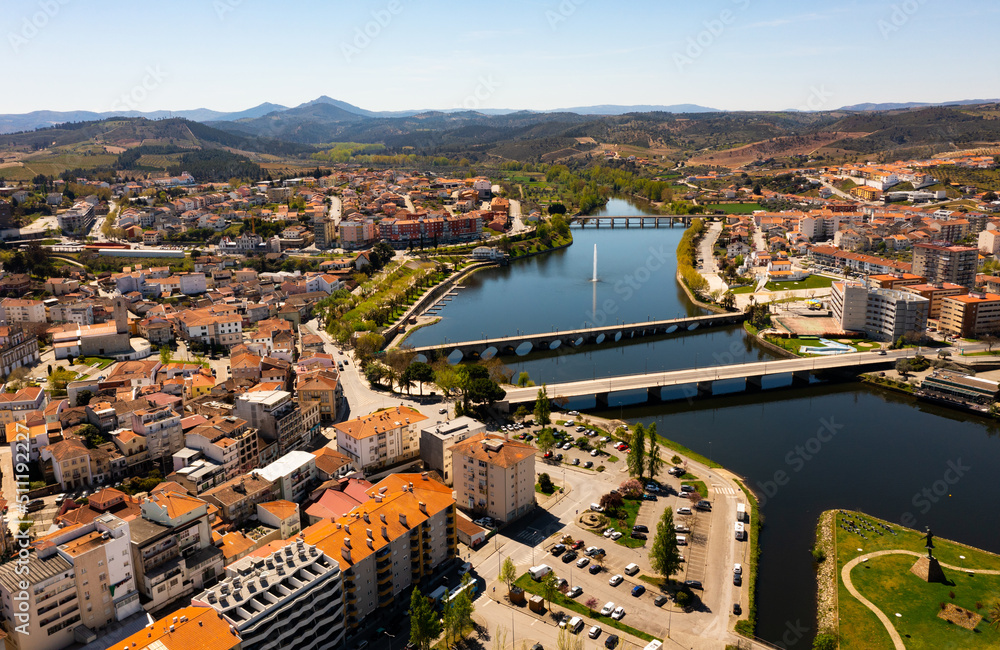 Aerial view of Mirandela city in northeastern Portugal