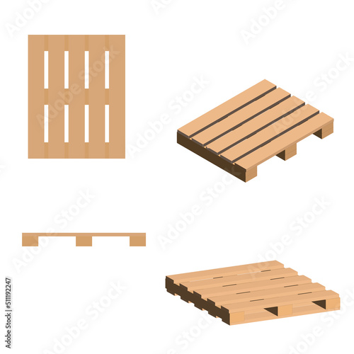 Wooden pallet with different views. Vector