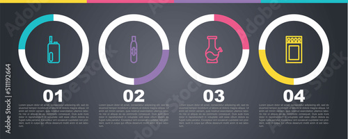 Set line Electronic cigarette, Bong and Matchbox and matches. Business infographic template. Vector