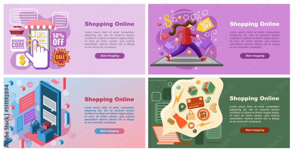 Shopping online vector set collection graphic design