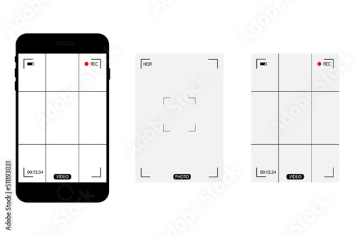 Mockup photo background. Phone screen video on transparent background. Vector illustration. Stock image.