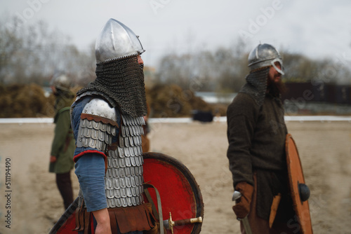 Knights Jousting. 
Knight Tournament. Duel between two knights photo