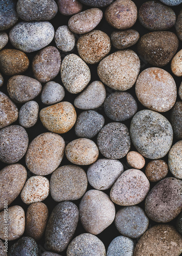 Fototapeta Natural pebbles texture, sea stones moody background, zen, summer, beach, full f