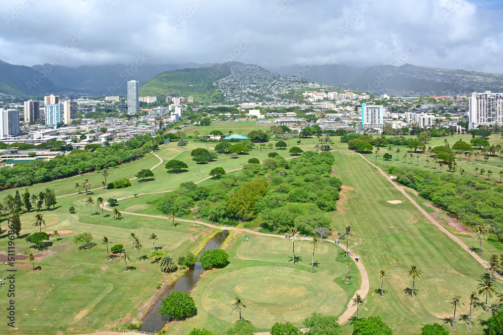 Views of Honolulu with public golf course