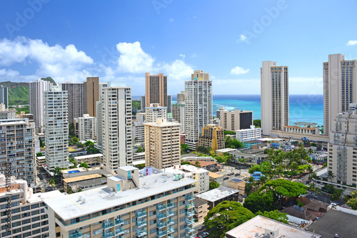 Overlooking Waikiki with surrounding high rises and ocean views