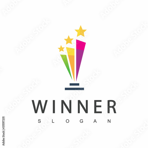 Winner Trophy Logo Template, Leadership And Competition Award Icon