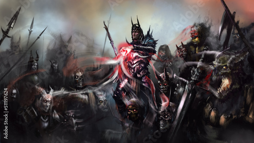 Print op canvas The archdemon uses control magic on the evil army of demons that stand around him, all of them in cursed armor