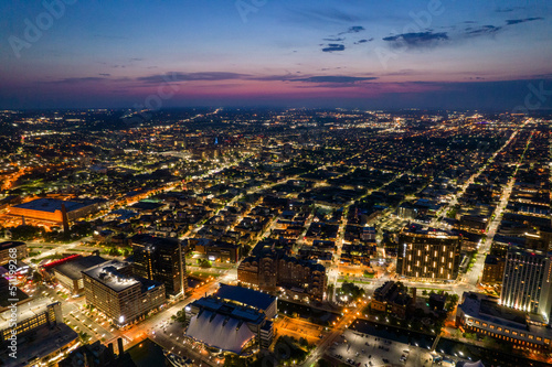 Aerial Drone View of Baltimore City Inner Harbor before Dawn