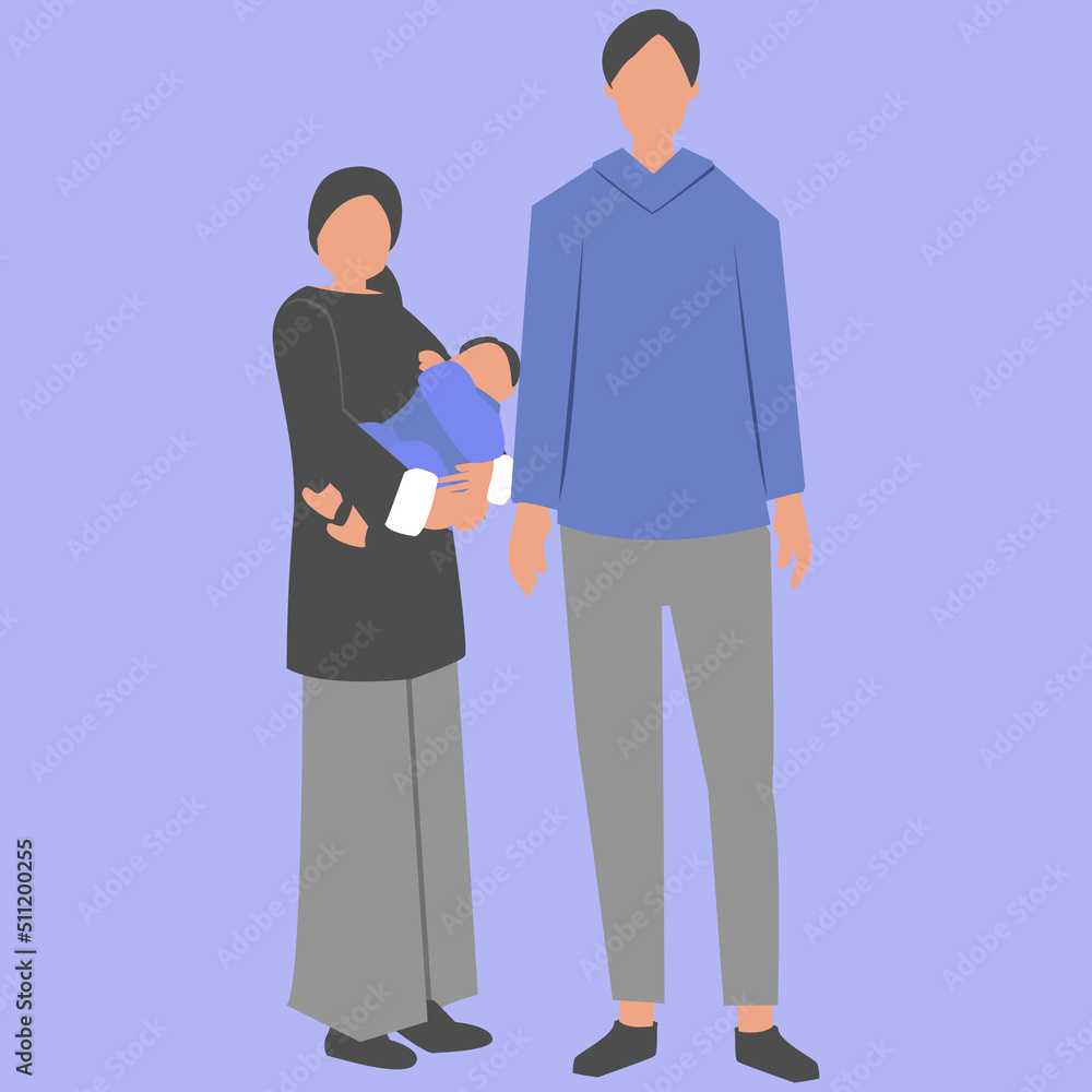 Illustration of a happy mother and her husband holding a baby Illustration of a happy mother and her husband holding a baby