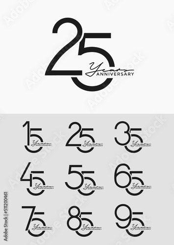 set of anniversary with calligraphy black color on white background for special moment