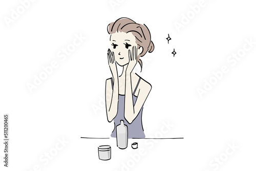 スキンケアをする女性のイラスト