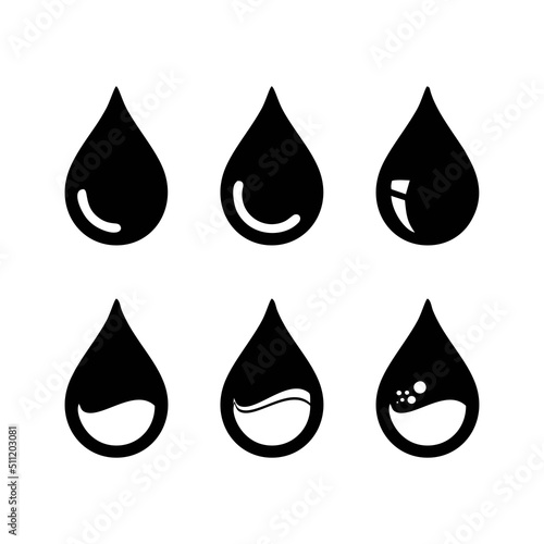 Simple iconic shape of oil droplets processed for fuel and energy sources. editable vector icon set