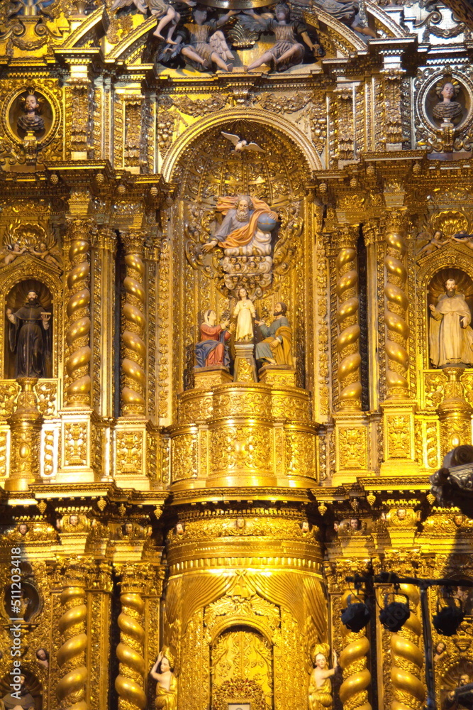 Altar in the Church of la Compania de Jesus, or the Gold Church,  in the Old Town Quito, Ecuador