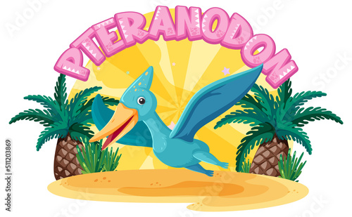 Little cute pteranodon dinosaur cartoon character