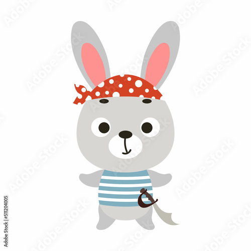 Cute little pirate bunny. Cartoon animal character for kids t-shirts  nursery decoration  baby shower  greeting card  invitation  house interior. Vector stock illustration