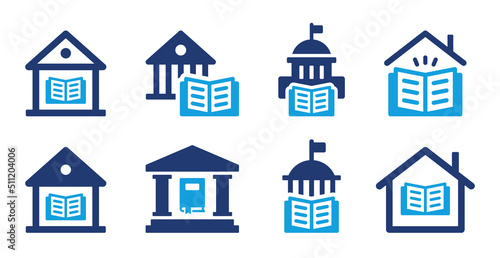 Library icon collection. University and school building icon vector illustration.