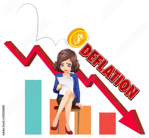 Deflation red arrow going down with fired employee