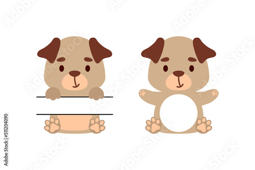Cute little pug dog split monogram. Funny cartoon character for kids t-shirts, nursery decoration, baby shower, greeting cards, invitations, scrapbooking, home decor. Vector stock illustration