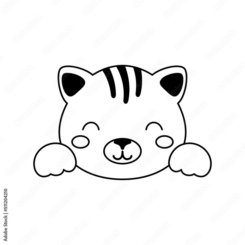 Obraz premium Cute cat head in Scandinavian style. Animal face for kids t-shirts, wear, nursery decoration, greeting cards, invitations, poster, house interior. Vector stock illustration