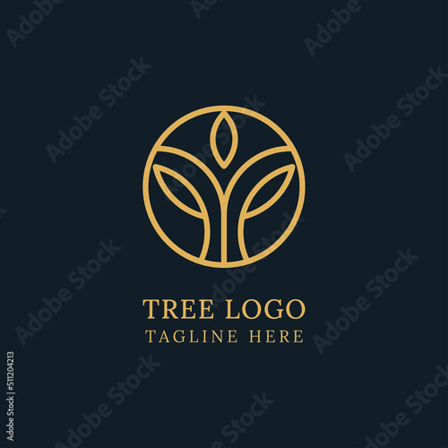 Fototapeta Naklejka Na Ścianę i Meble -  Nature logo with simple golden tree concept