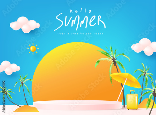 Stampa su tela Summer sale banner template for promotion with product display cylindrical shape