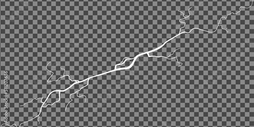 Crack on concrete or ground due to aging or drought. Fissure isolated in transparent background. Monochrome vector illustration