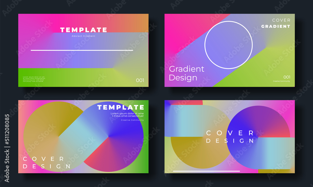 Abstract fluid gradient cover template. Set of modern poster with vibrant graphic color, colorful, geometric shapes. Gradient background design for brochure, flyer, wallpaper, banner, business card.