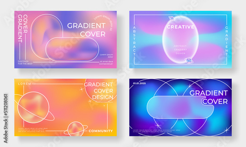 Abstract fluid gradient cover template. Set of modern poster with vibrant graphic color, star, planet, mesh blend color. Gradient background for brochure, flyer, wallpaper, banner, business card.