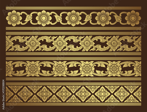 Set thai art, buddhism temple element and background pattern decoration motifs for pillar