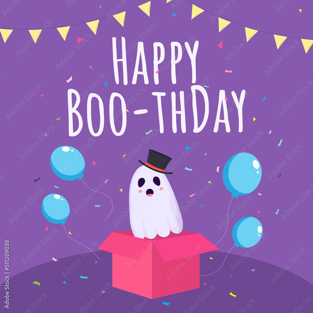 Happy Boo-thday means Happy Birthday with funny and spooky theme