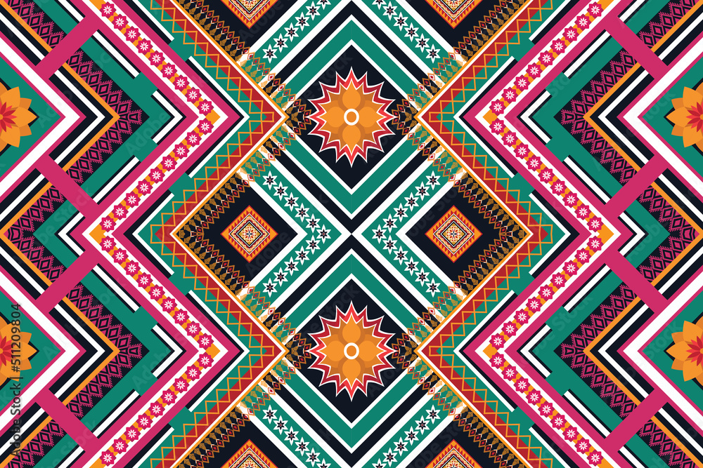 Geometric ethnic flower pattern for background,fabric,wrapping,clothing,wallpaper,Batik,carpet,embroidery style. Geometric ethnic flower pattern for background,fabric,wrapping,clothing,wallpaper,Batik,carpet,embroidery style.