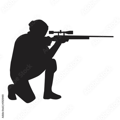 sniper shooting on the knee silhouette vector design photo