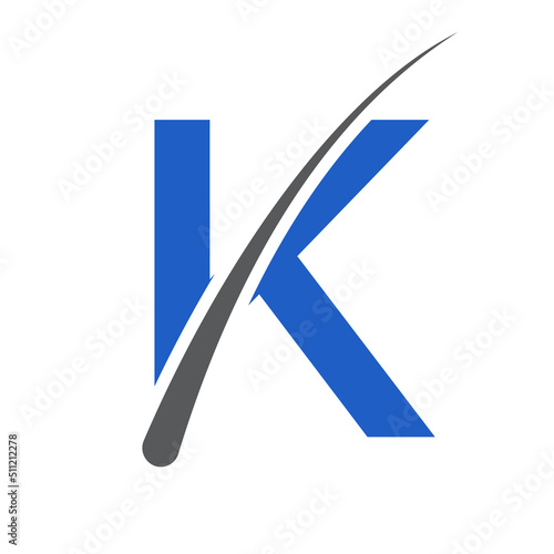 Hair treatment logo on K letter vector template. Dermatology logo design, Hair care treatment. Anti-dandruff flakes icon for shampoo. Anti-dandruff oil design