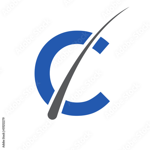 Hair treatment logo on C letter vector template. Dermatology logo design, Hair care treatment. Anti-dandruff flakes icon for shampoo. Anti-dandruff oil design