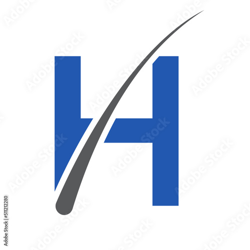 Hair treatment logo on H letter vector template. Dermatology logo design, Hair care treatment. Anti-dandruff flakes icon for shampoo. Anti-dandruff oil design