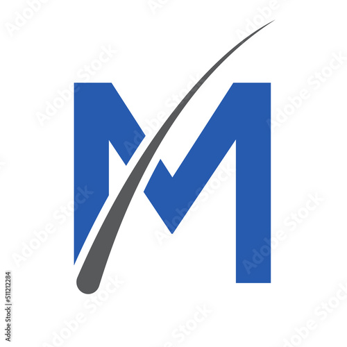 Hair treatment logo on M letter vector template. Dermatology logo design, Hair care treatment. Anti-dandruff flakes icon for shampoo. Anti-dandruff oil design