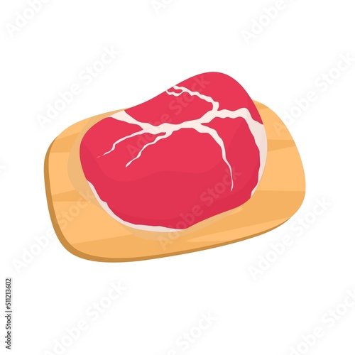 Vector illustration of beef tenderloin. Raw beef steak on a wooden board. Isolated on a white background. Great for barbeques and burgers.