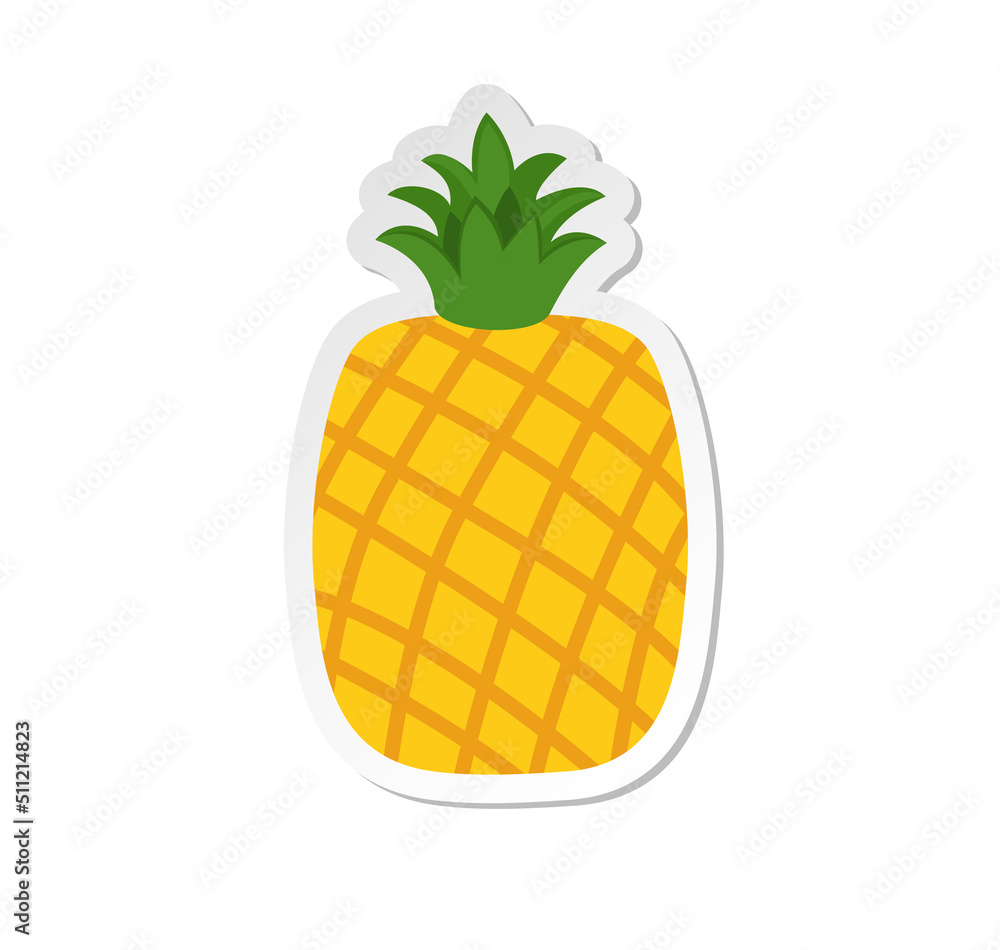 Ripe pineapple clipart icon with green leaves. Sticker vector illustration Ripe pineapple clipart icon with green leaves. Sticker vector illustration