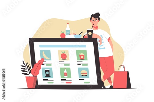 Guy order food online via device