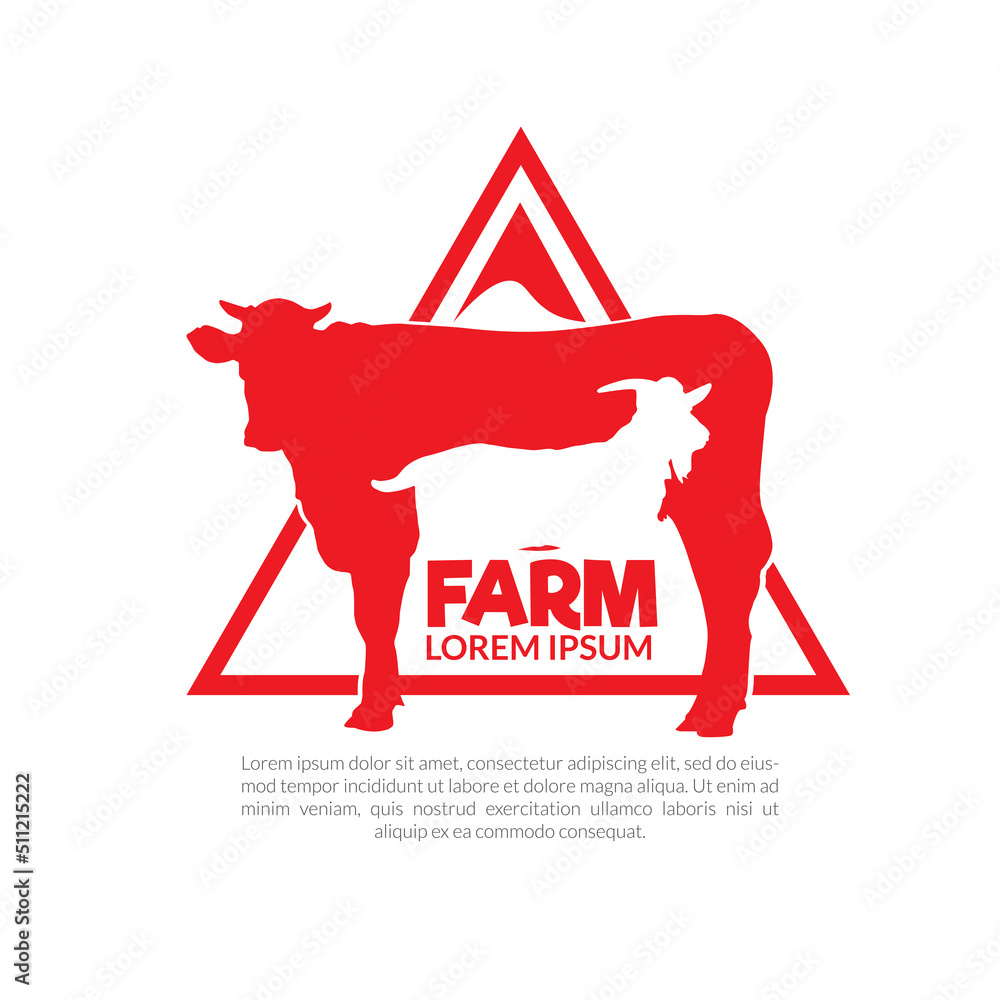 farm logo template, illustration of cow and goat in triangle Stock ...
